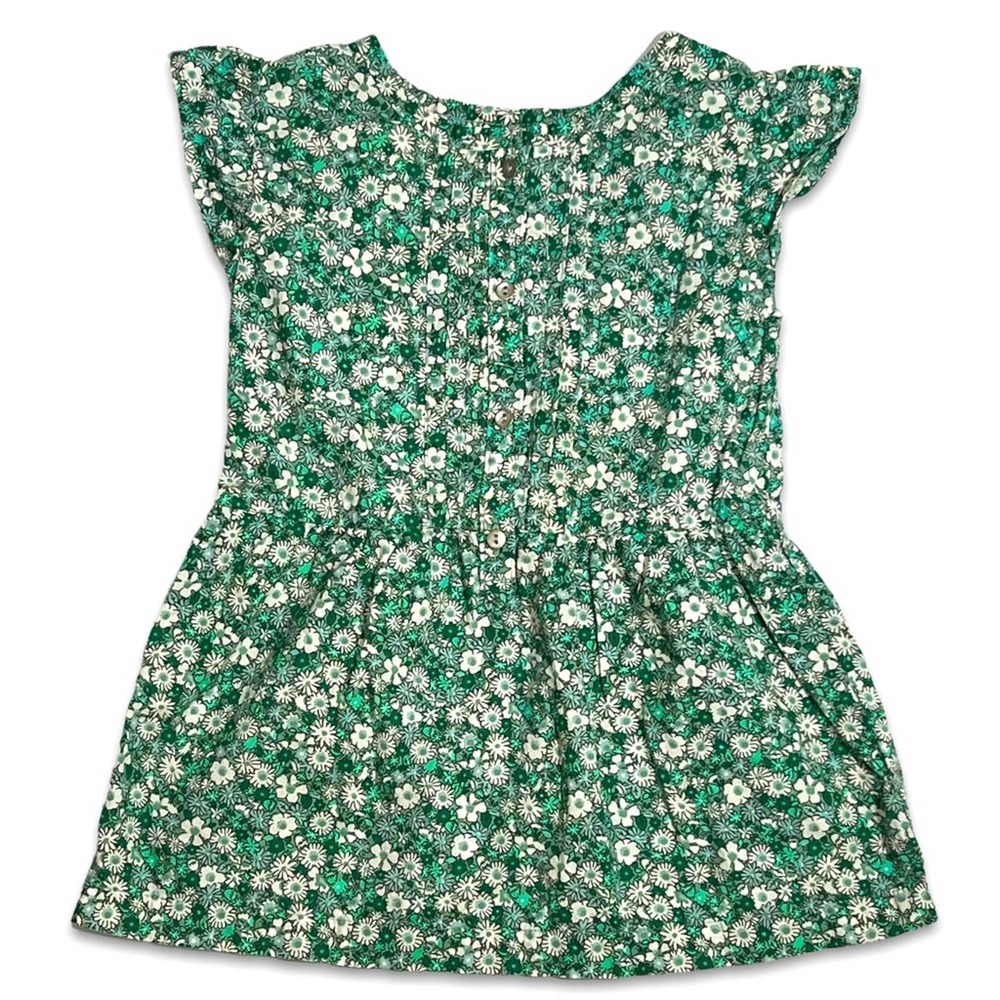 Carter's 3T Girls Green Floral Dress Cotton Metal Buttons